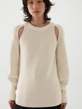 COS Knitted Cut-Out Jumper Cream Cut-Out Shoulder Ribbed Knit Sweater